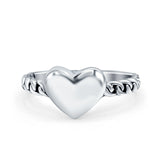 Heart Band Ring Oxidized Solid 925 Sterling Silver (8.5mm)