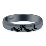 Mountains Ring Oxidized Band Solid 925 Sterling Silver Thumb Ring (4mm)