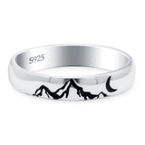 Mountains Ring Oxidized Band Solid 925 Sterling Silver Thumb Ring (4mm)