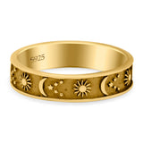 Sun, Moon, and Stars Ring Oxidized Band Solid 925 Sterling Silver Thumb Ring (5mm)