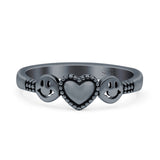 Heart Oxidized Plain Smiley Face Ring Solid 925 Sterling Silver (6mm)