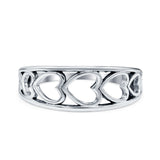 Sideways Heart Band Promise Ring Oxidized Solid 925 Sterling Silver (8mm)