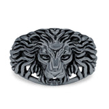 Lion Head Band Oxidized Ring Solid 925 Sterling Silver (14mm)