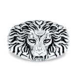 Lion Head Band Oxidized Ring Solid 925 Sterling Silver (14mm)