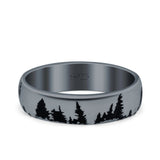 Forest Trees Band Oxidized Ring Solid 925 Sterling Silver (4.7mm)