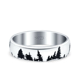 Forest Trees Band Oxidized Ring Solid 925 Sterling Silver (4.7mm)