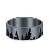 Forest Trees Band Oxidized Ring Solid 925 Sterling Silver (6.8mm)