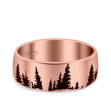 Forest Trees Band Oxidized Ring Solid 925 Sterling Silver (6.8mm)