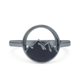 Mountains Ring Oxidized Band Solid 925 Sterling Silver Thumb Ring (11.8mm)
