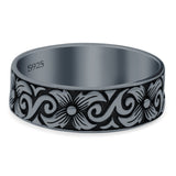 Filigree Vine Ring Oxidized Band Solid 925 Sterling Silver Thumb Ring (6mm)