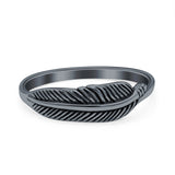 Sideways Feather Ring Oxidized Solid 925 Sterling Silver Thumb Ring (6mm)
