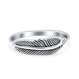 Sideways Feather Ring Oxidized Solid 925 Sterling Silver Thumb Ring (6mm)