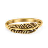 Sideways Feather Ring Oxidized Solid 925 Sterling Silver Thumb Ring (6mm)