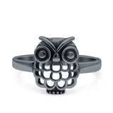 Owl Ring Oxidized Band Solid 925 Sterling Silver Thumb Ring (12mm)