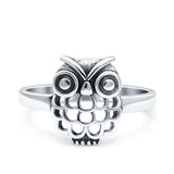 Owl Ring Oxidized Band Solid 925 Sterling Silver Thumb Ring (12mm)
