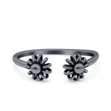 Flowers Ring Oxidized Band Solid 925 Sterling Silver Thumb Ring (6mm)