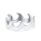 Wave Ring Oxidized Band Solid 925 Sterling Silver Thumb Ring (7mm)