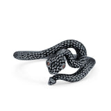 Garnet CZ Red Eye Snake Ring Oxidized Band Solid 925 Sterling Silver Thumb Ring (12mm)