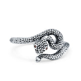 Garnet CZ Red Eye Snake Ring Oxidized Band Solid 925 Sterling Silver Thumb Ring (12mm)