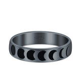 Moon Phases Band Oxidized Ring Solid 925 Sterling Silver (4mm)