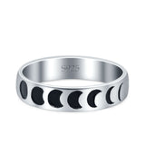 Moon Phases Band Oxidized Ring Solid 925 Sterling Silver (4mm)