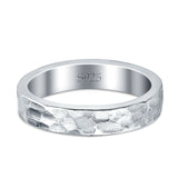 Hammered Ring Rhodium Plated Band Solid 925 Sterling Silver Thumb Ring (4mm)