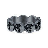 Crescent Moon & Stars Ring Oxidized Band Solid 925 Sterling Silver Thumb Ring (7mm)