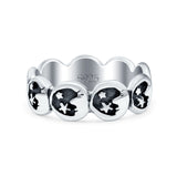 Crescent Moon & Stars Ring Oxidized Band Solid 925 Sterling Silver Thumb Ring (7mm)