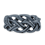 Eternity Double Braided Celtic Knot Criss Cross Oxidized Rounded Trendy Band Solid 925 Sterling Silver Thumb Ring (6.5mm)