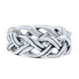 Eternity Double Braided Celtic Knot Criss Cross Oxidized Rounded Trendy Band Solid 925 Sterling Silver Thumb Ring (6.5mm)