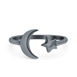 Moon & Star Ring Oxidized Band Solid 925 Sterling Silver Thumb Ring (10mm)