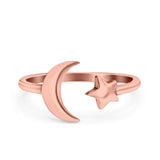 Moon & Star Ring Oxidized Band Solid 925 Sterling Silver Thumb Ring (10mm)