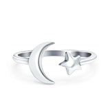 Moon & Star Ring Oxidized Band Solid 925 Sterling Silver Thumb Ring (10mm)
