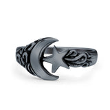 Moon & Star Ring Oxidized Band Solid 925 Sterling Silver Thumb Ring (11mm)