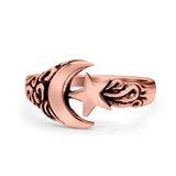 Moon & Star Ring Oxidized Band Solid 925 Sterling Silver Thumb Ring (11mm)