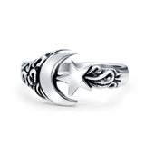 Moon & Star Ring Oxidized Band Solid 925 Sterling Silver Thumb Ring (11mm)