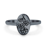 Flowers Ring Oxidized Band Solid 925 Sterling Silver Thumb Ring (11mm)