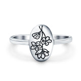 Flowers Ring Oxidized Band Solid 925 Sterling Silver Thumb Ring (11mm)