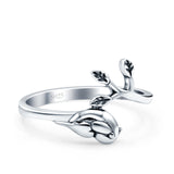 Bird & Branch Oxidized Band Solid 925 Sterling Silver Thumb Ring (20mm)