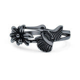 Hummingbird Ring Oxidized Band Solid 925 Sterling Silver Thumb Ring (9mm)