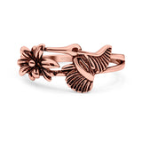 Hummingbird Ring Oxidized Band Solid 925 Sterling Silver Thumb Ring (9mm)