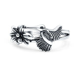 Hummingbird Ring Oxidized Band Solid 925 Sterling Silver Thumb Ring (9mm)
