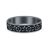 Flowers Ring Oxidized Band Solid 925 Sterling Silver Thumb Ring (5mm)