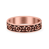 Flowers Ring Oxidized Band Solid 925 Sterling Silver Thumb Ring (5mm)