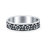 Flowers Ring Oxidized Band Solid 925 Sterling Silver Thumb Ring (5mm)