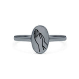 Praying Hands Ring Oxidized Band Solid 925 Sterling Silver Thumb Ring (9.5mm)