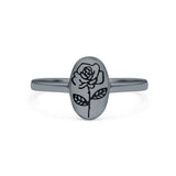 Rose Ring Oxidized Band Solid 925 Sterling Silver Thumb Ring (9.5mm)