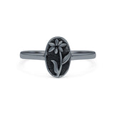 Flower Ring Oxidized Band Solid 925 Sterling Silver Thumb Ring (9.5mm)