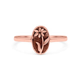 Flower Ring Oxidized Band Solid 925 Sterling Silver Thumb Ring (9.5mm)