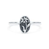 Flower Ring Oxidized Band Solid 925 Sterling Silver Thumb Ring (9.5mm)